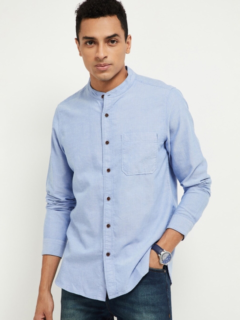 

max Men Blue Slim Fit Solid Casual Shirt