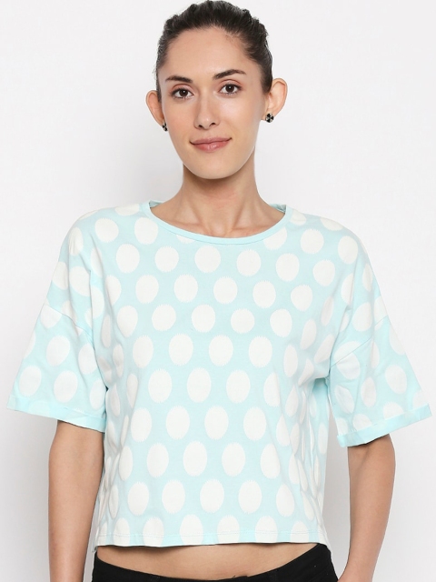 

People Women White & Blue Printed Boxy Top