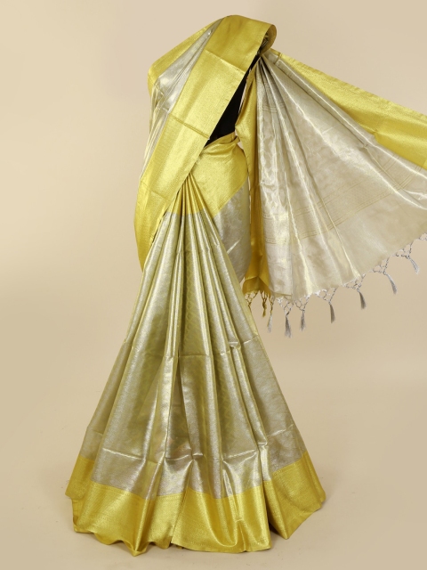 

Pothys Silver-Toned & Yellow Tissue Woven Design Saree