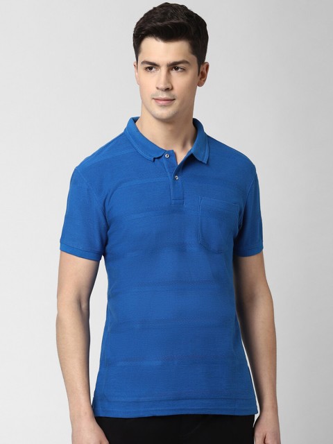 

Peter England Casuals Men Blue Striped Polo Collar T-shirt