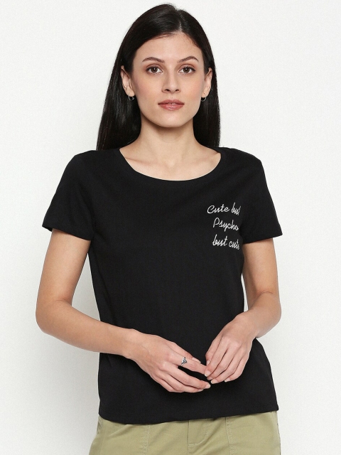 

Honey by Pantaloons Women Black Printed Round Neck T-shirt