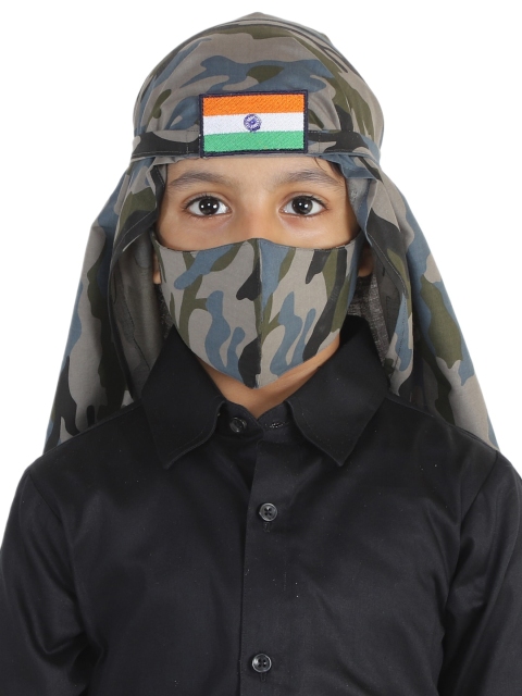 

JBN Creation Unisex Kids Grey & Green Printed 2-ply Reusable Cloth Mask With Scarf