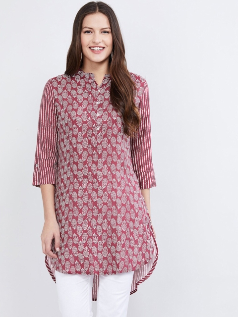 

max Women Maroon Printed High-Low Tunic