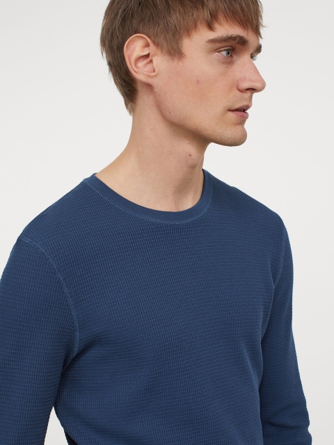 

H&M Men Navy Blue Solid Slim Fit Jersey T-shirt