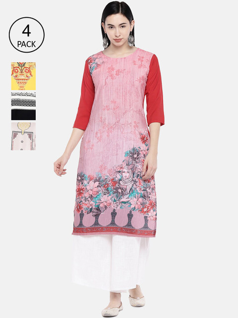 

7Threads Women Pack of 4 Multicoloured Printed Straight Kurtas, Multi