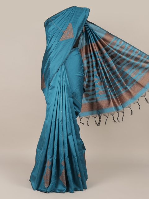 

Pothys Blue Embroidered Jute Silk Saree