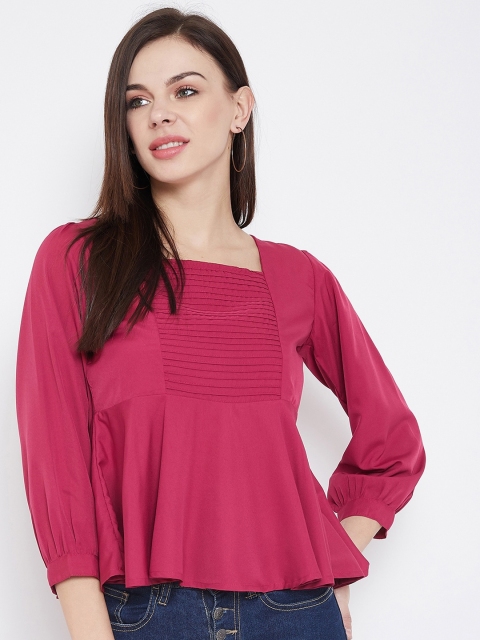 

U&F Women Pink Solid Peplum Top
