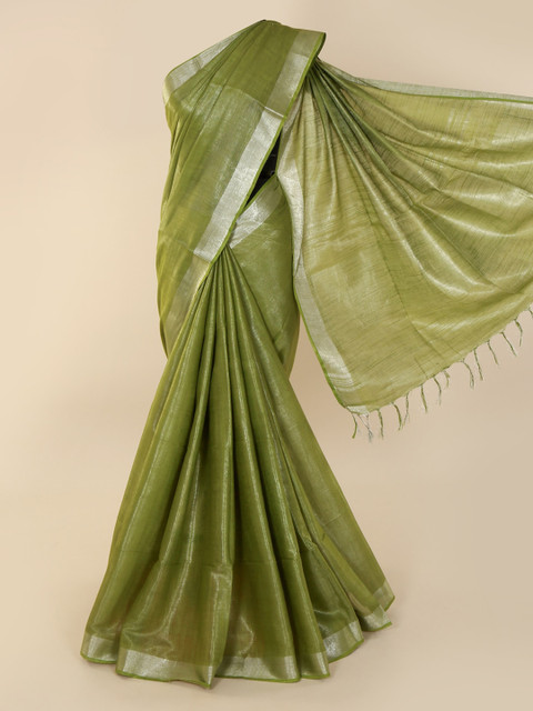 

Pothys Green Solid Linen Blend Saree