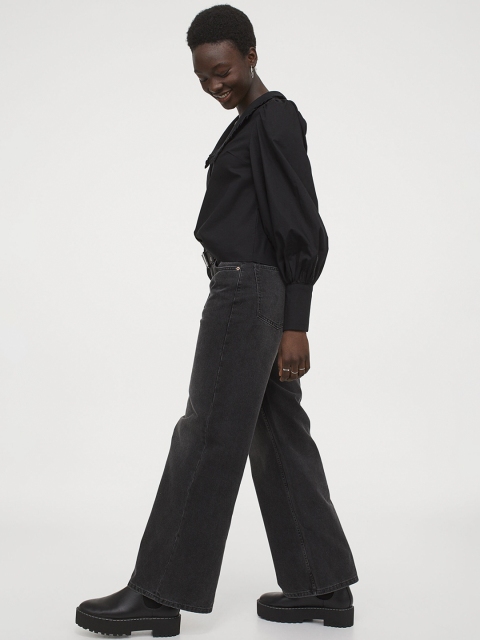 

H&M Women Black Solid Frill-Collared Blouse