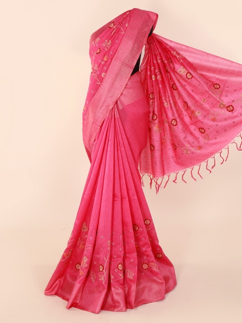 

Pothys Pink Embroidered Jute Cotton Saree