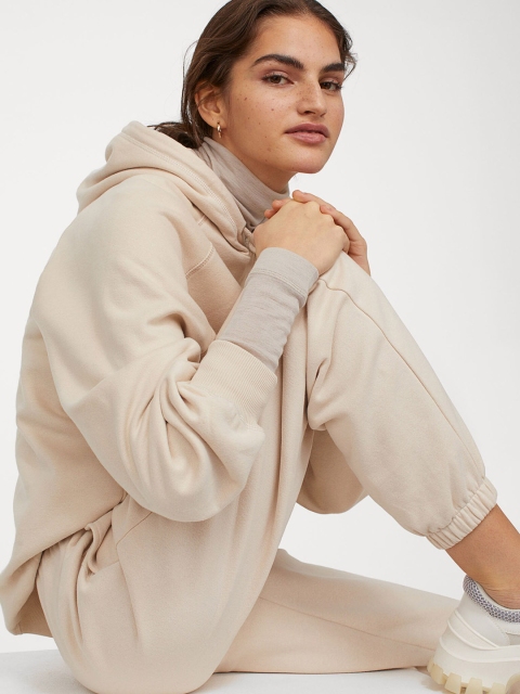 

H&M Women Beige Solid Cotton-Blend Joggers
