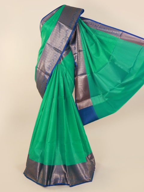 

Pothys Green & Navy Blue Cotton Blend Solid Saree