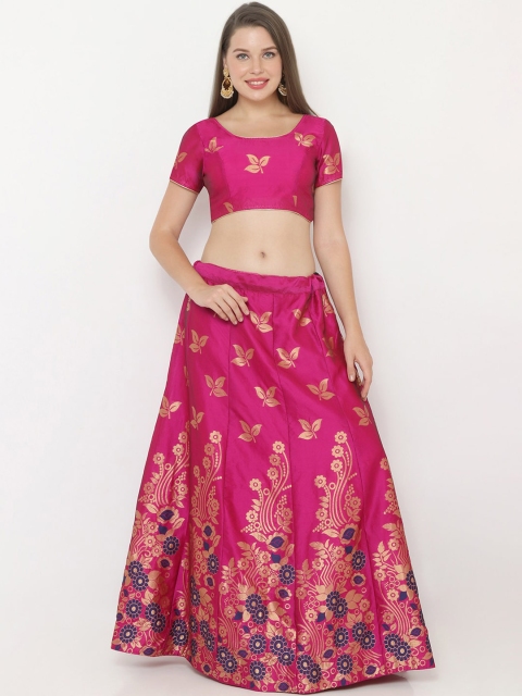 

SALWAR STUDIO Women Pink & Gold-Coloured Woven Design Semi-Stitched Lehenga & Unstitched Blouse