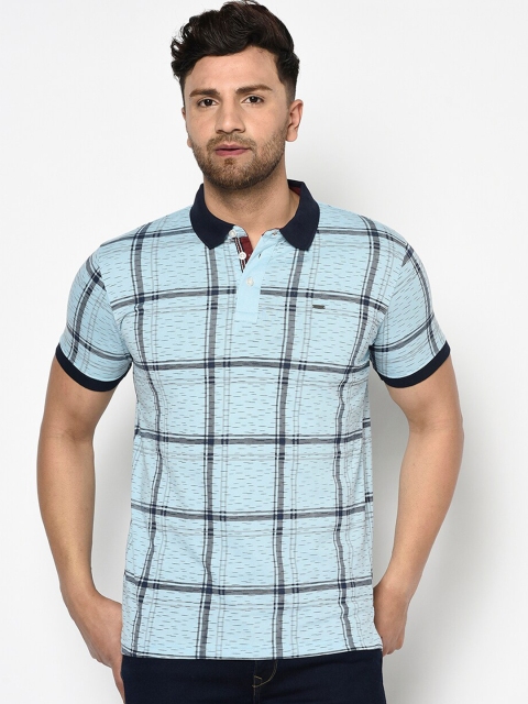 

Duke Men Blue Checked Polo Collar T-shirt