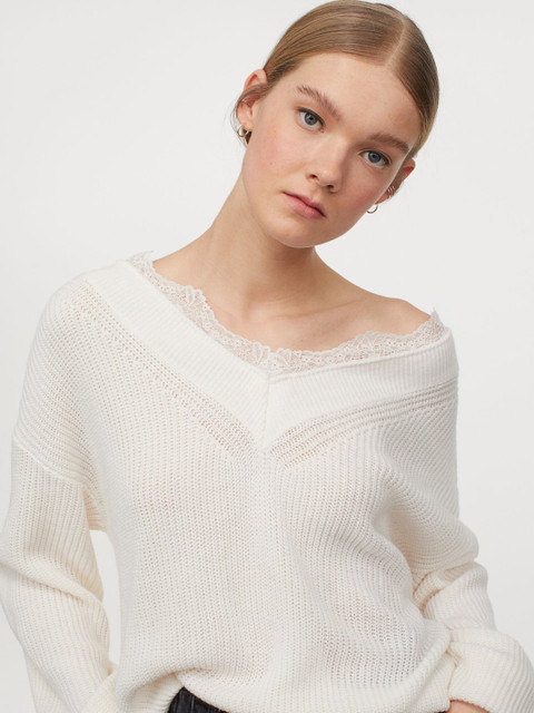 

H&M White Lace-Trimmed Jumper