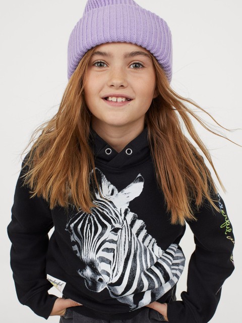 

H&M Girls Black Printed Hoodie