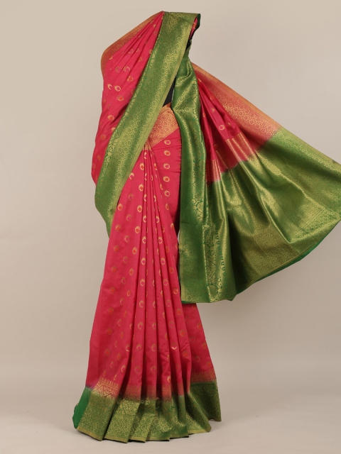 

Pothys Pink & Green Jute Silk Woven Design Saree