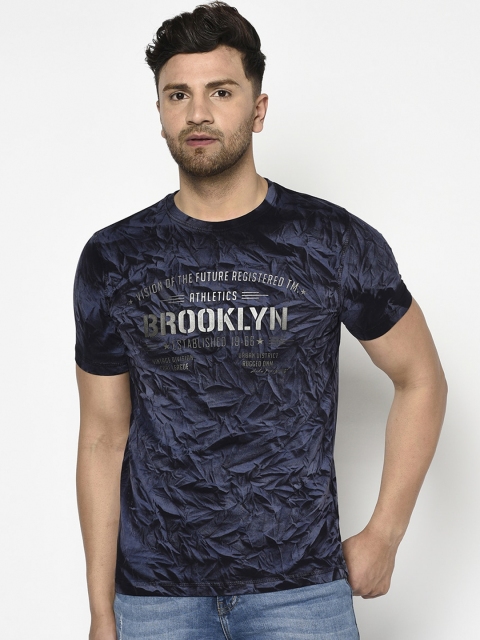 

Duke Men Blue Printed Round Neck Cotton T-shirt