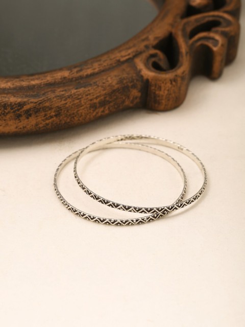 

ADORN by Nikita Ladiwala Set of 2 Silver- Toned & Brown Handcrafted Bangles