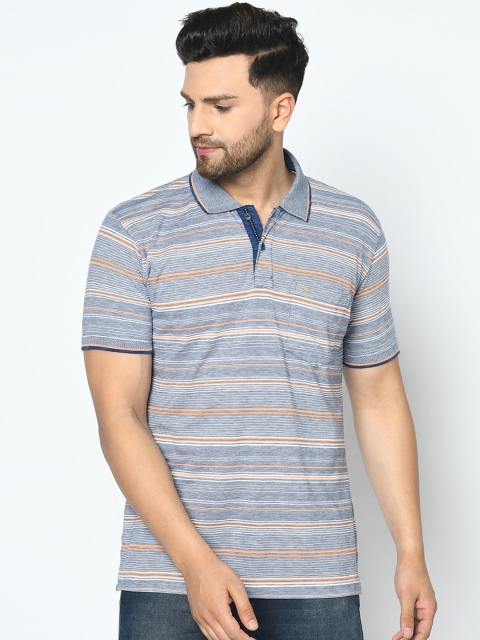 

Duke Men Blue Striped Polo Collar T-shirt