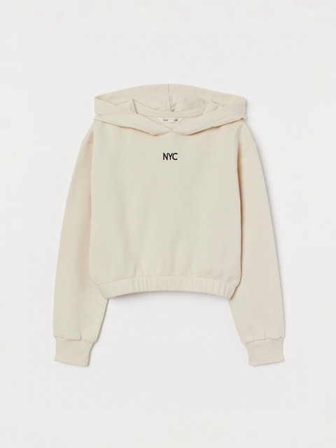 

H&M Girls Beige Solid Cropped Hooded Top