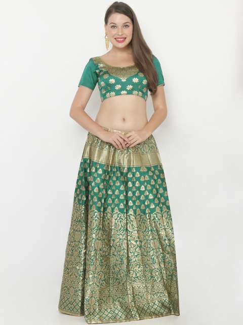 

SALWAR STUDIO Women Green & Gold-Coloured Woven Design Semi-Stitched Lehenga & Unstitched Blouse