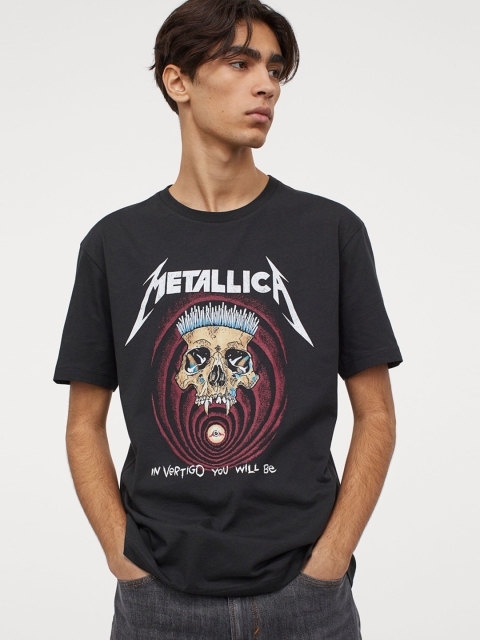 

H&M Men Black Cotton Printed T-shirt