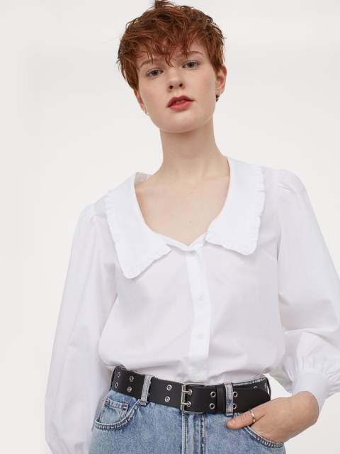 

H&M Women Frill-collared blouse, White