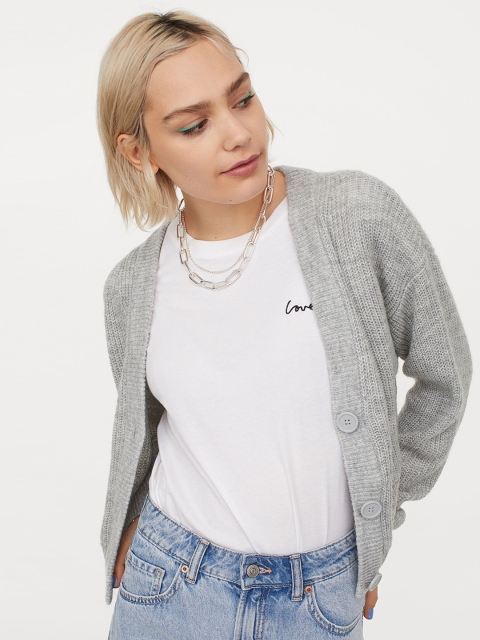 

H&M Women Grey Cropped Cardigan