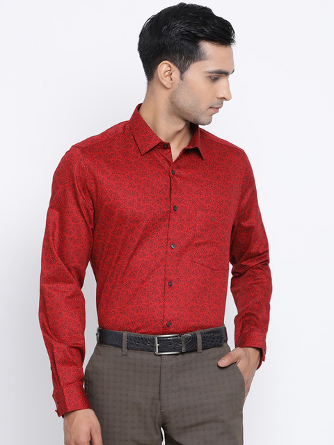

Turtle Men Red & Navy Blue Slim Fit Printed Formal Shirt