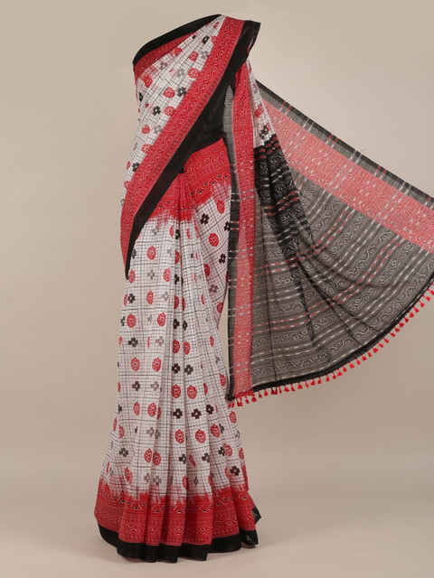 

Pothys White & Red Jute Silk Checked Saree
