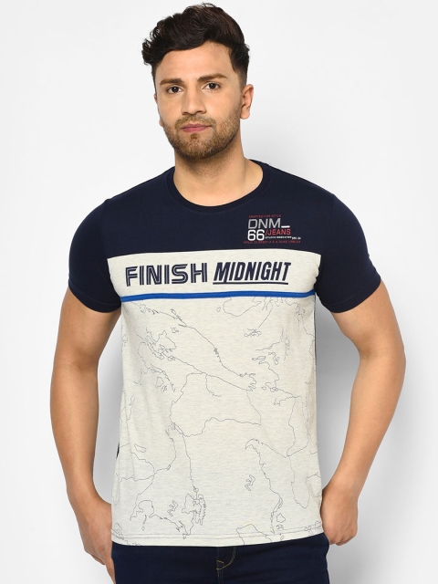 

Duke Men Blue Printed Round Neck Cotton T-shirt