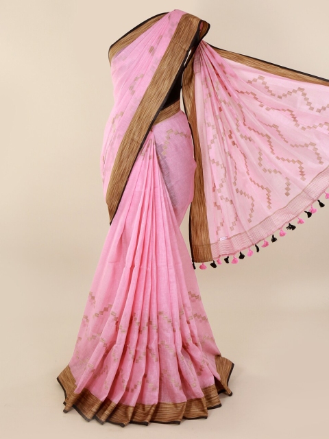 

Pothys Pink Printed Linen Blend Saree