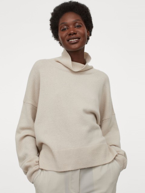 

H&M Women Beige Cashmere Polo-Neck jumper