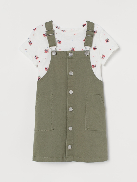 

H&M Girls Olive Green & White 2-Piece Set