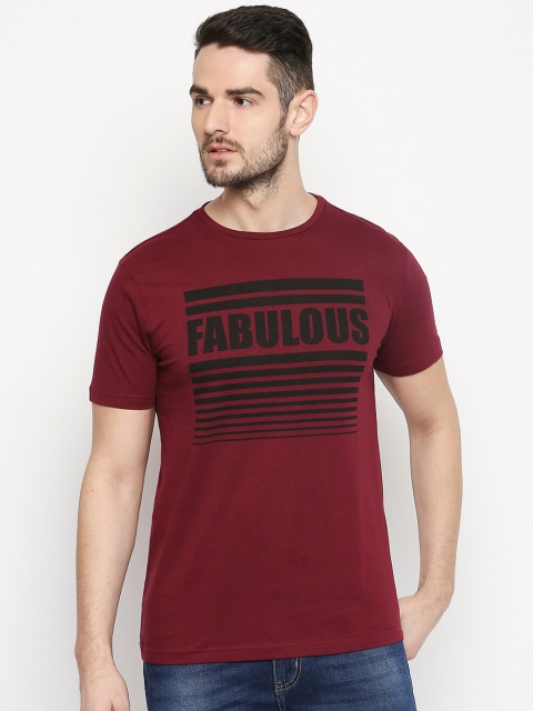 

People Men Maroon & Black Printed Round Neck T-shirt