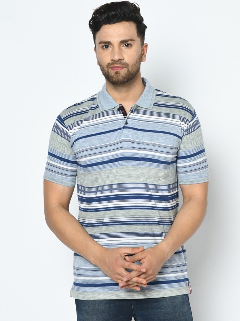 

Duke Men Blue Striped Polo Collar T-shirt