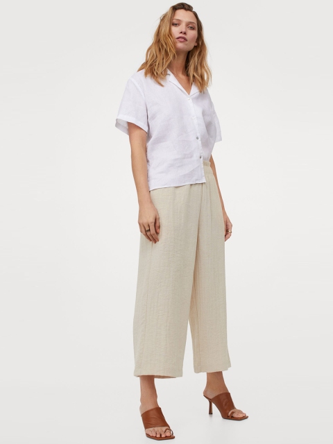 

H&M Women Beige Solid Wide Trousers