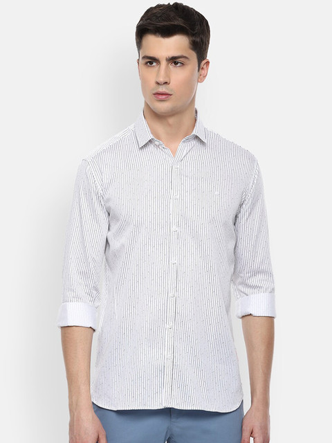 

V Dot Men White & Blue Slim Fit Striped Casual Shirt