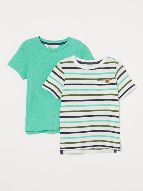 

H&M Boys White & Sea Green 2-Pack Pocket-Detail T-shirt