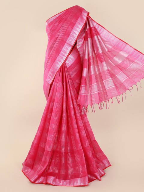 

Pothys Magenta Checked Linen Blend Saree