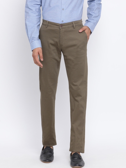 

Turtle Men Olive Green Slim Fit Solid Regular Trousers