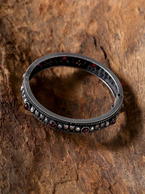 

ADORN by Nikita Ladiwala 92.5 Sterling Silver Plated Pink & White Stone Studded Handcrafted Sustainable Bangle