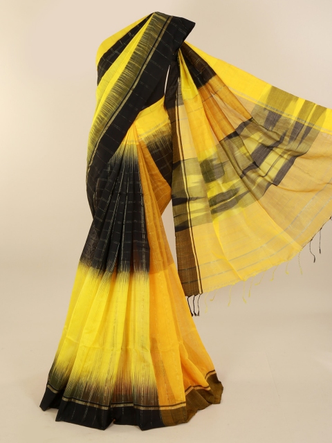 

Pothys Yellow & Black Cotton Blend Colourblocked Saree