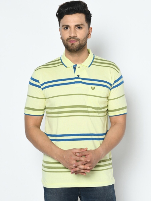 

Duke Men Yellow Striped Polo Collar T-shirt