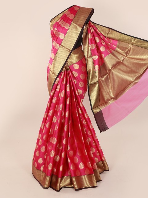 

Pothys Magenta & Gold-Toned Cotton Blend Woven Design Saree