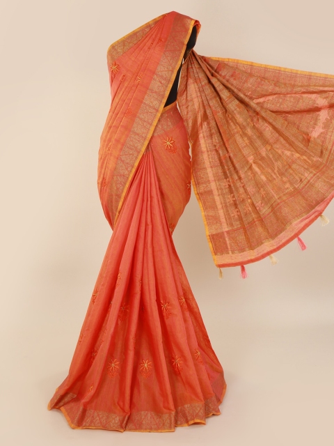

Pothys Orange Embroidered Cotton Blend Saree