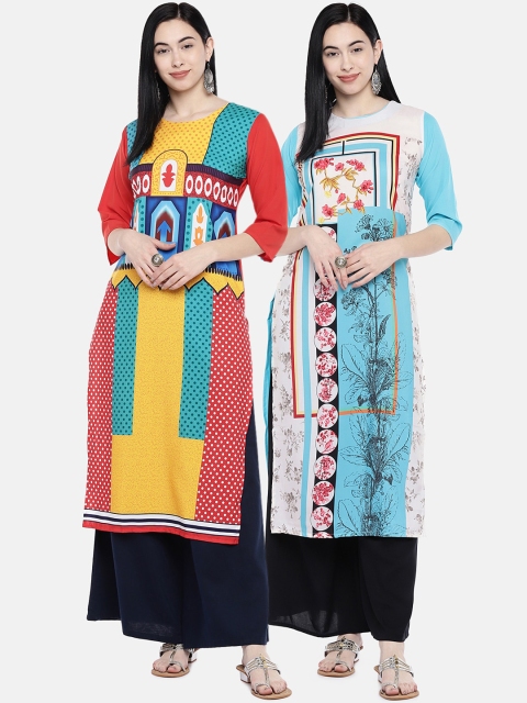 

7Threads Women Pack of 2 Multicoloured Printed Straight Kurtas, Multi