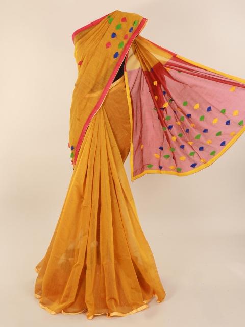 

Pothys Yellow Solid Cotton Blend Saree