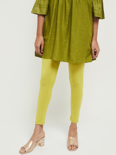 

max Women Mustard-Yellow Solid Ankle-Length Leggings